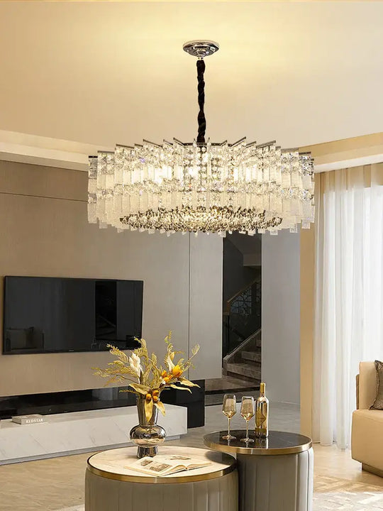 Elegant LED Crystal Chandelier for Luxurious Living Rooms - Chrome/Gold Round Design - Perfect Indoor Lighting Fixture - DecorGlobe