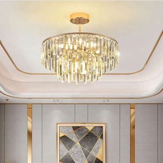 Elegant Modern Crystal Gold Chandelier - Round Smoked Gray Crystal Design - Perfect for Luxury Living Rooms and Bedrooms - DecorGlobe