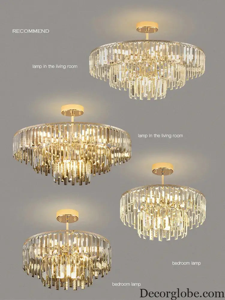 Elegant Modern Crystal Gold Chandelier - Round Smoked Gray Crystal Design - Perfect for Luxury Living Rooms and Bedrooms - DecorGlobe