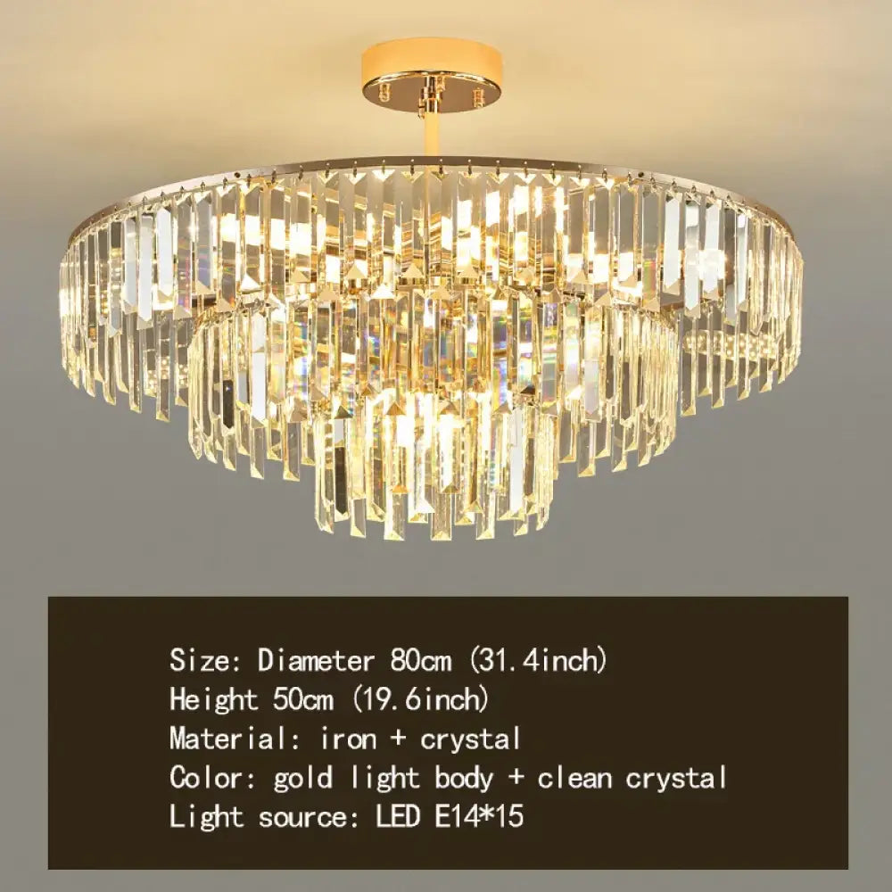 Elegant Modern Crystal Gold Chandelier - Round Smoked Gray Crystal Design - Perfect for Luxury Living Rooms and Bedrooms - DecorGlobe