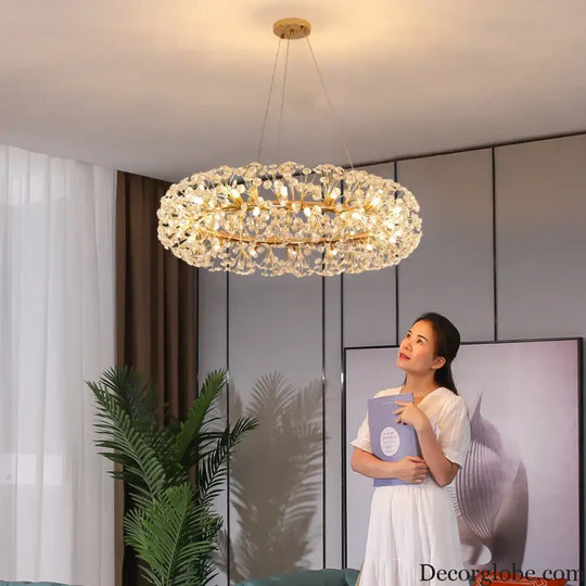 Elegant Modern Gold K9 Crystal Hanging Chandelier - A Luxury LED Fixture for Living and Dining Spaces - DecorGlobe