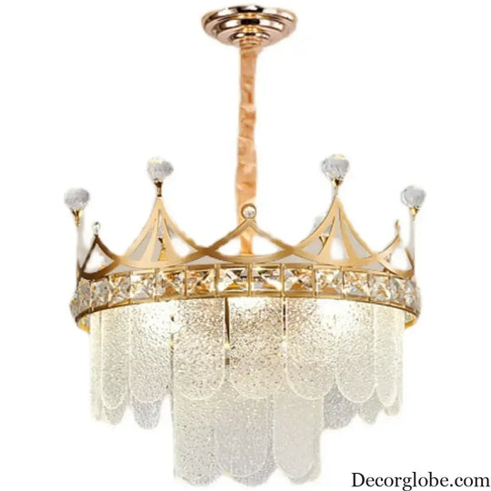 Elegant Modern Minimalist Crown K9 Crystal Chandelier - A Round Golden Fixture for Living Rooms and Bedrooms - DecorGlobe
