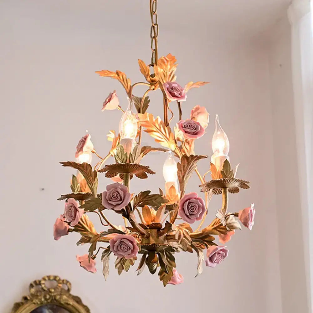 Elegant Nordic Rose Copper Chandelier - LED Illumination for Luxury Living - DecorGlobe