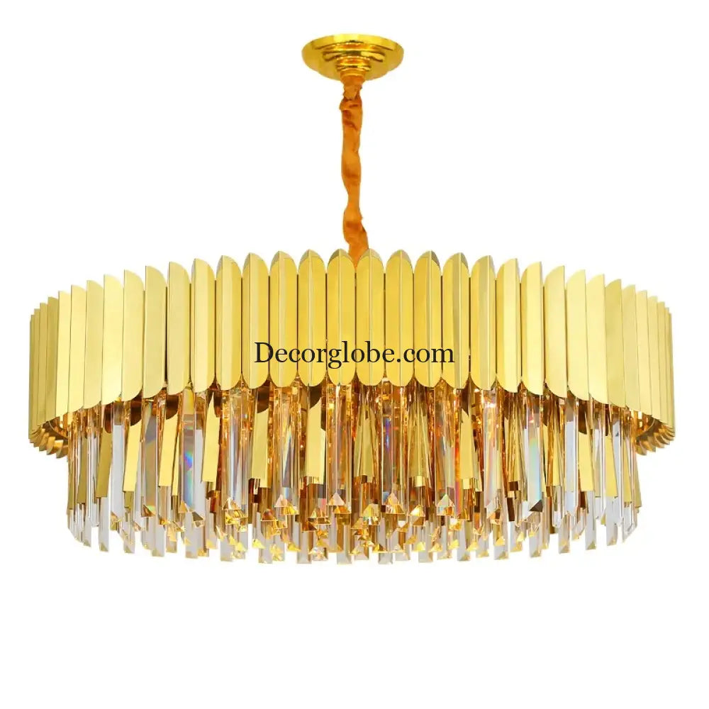 Elegant Post-Modern Crystal Chandelier - Stainless Steel Golden Round Lighting for Living Rooms, Dining Rooms, and Bedrooms - DecorGlobe