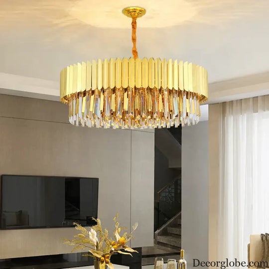 Elegant Post-Modern Crystal Chandelier - Stainless Steel Golden Round Lighting for Living Rooms, Dining Rooms, and Bedrooms - DecorGlobe
