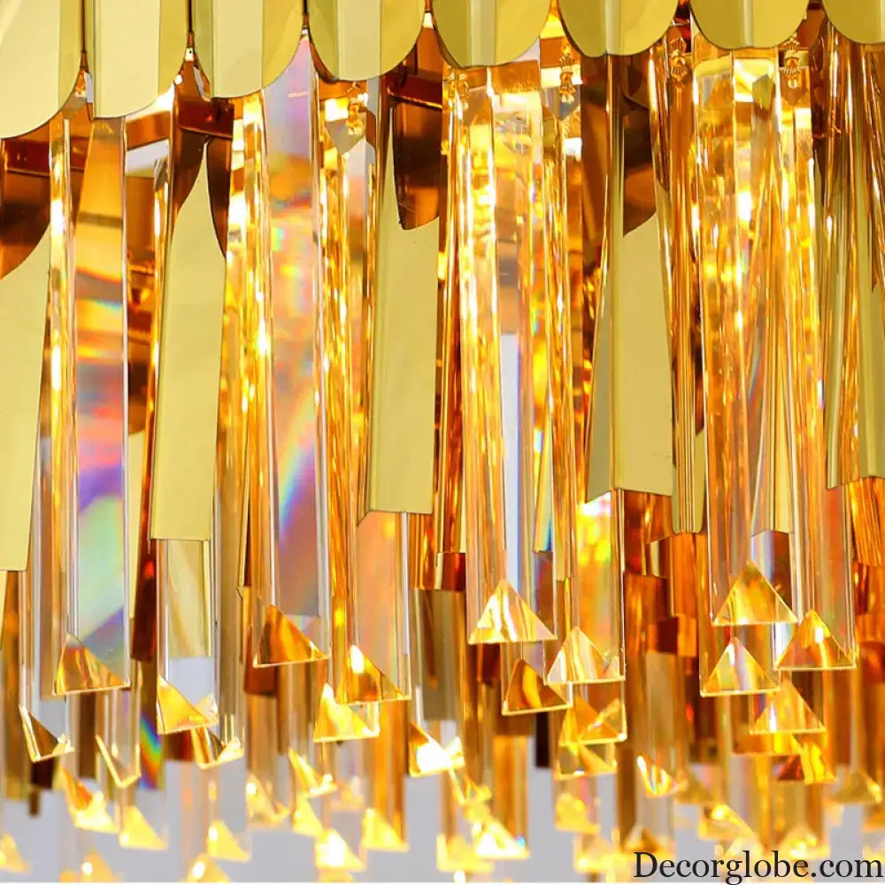 Elegant Post-Modern Crystal Chandelier - Stainless Steel Golden Round Lighting for Living Rooms, Dining Rooms, and Bedrooms - DecorGlobe