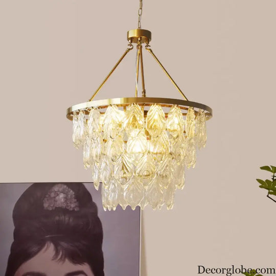 Elegant Round Water Drop Golden Chandelier - A Postmodern Light Luxury Fixture for Living Rooms, Bedrooms, and Dining Spaces - DecorGlobe