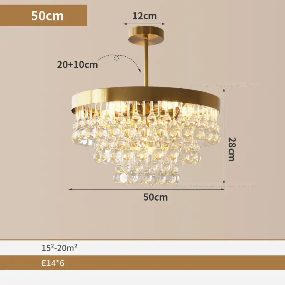 Elegant Round Water Drop Golden Chandelier - A Postmodern Light Luxury Fixture for Living Rooms, Bedrooms, and Dining Spaces - DecorGlobe