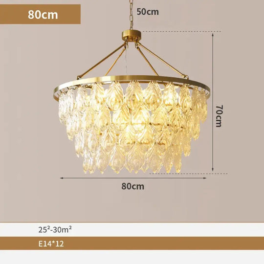 Elegant Round Water Drop Golden Chandelier - A Postmodern Light Luxury Fixture for Living Rooms, Bedrooms, and Dining Spaces - DecorGlobe