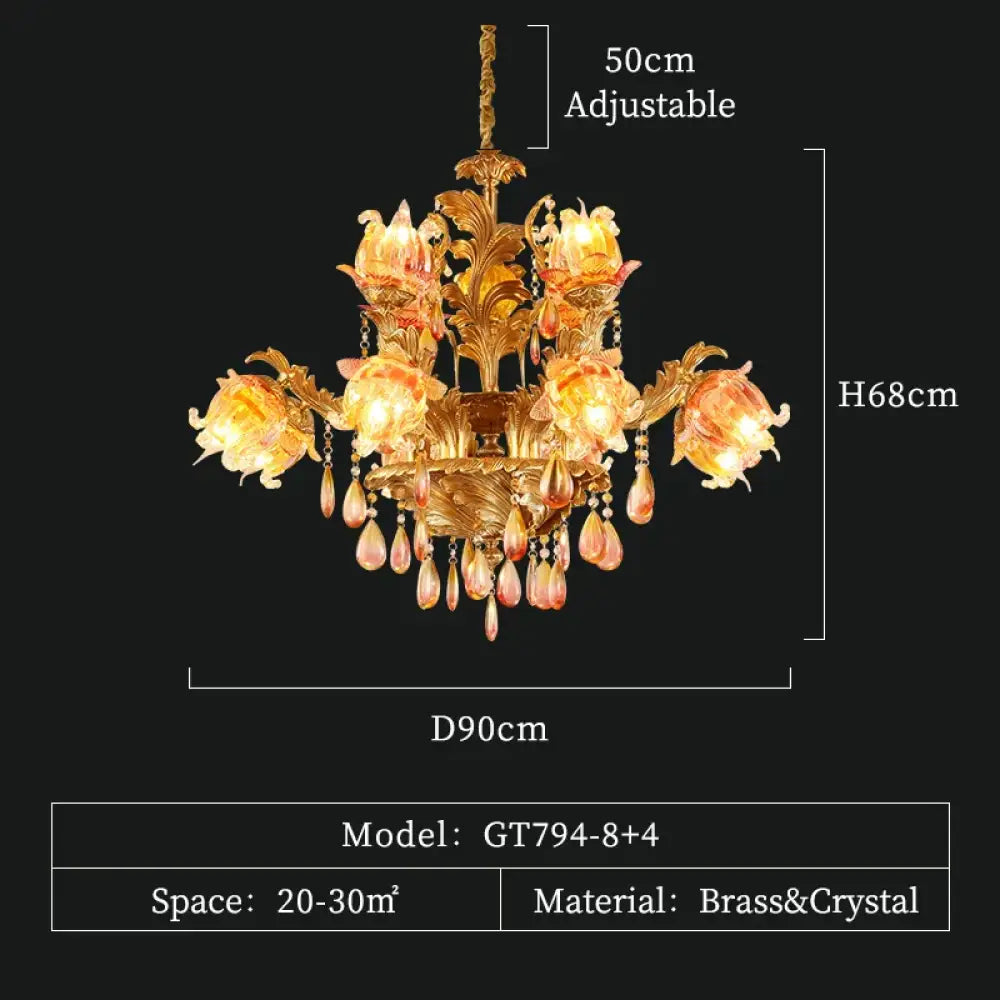 ÉLISÉE French Style Glass & Brass Classical Chandelier 12lights D90 H68cm Chandelier