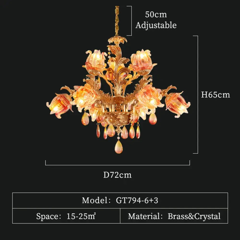 ÉLISÉE French Style Glass & Brass Classical Chandelier 9lights D72 H65cm Chandelier