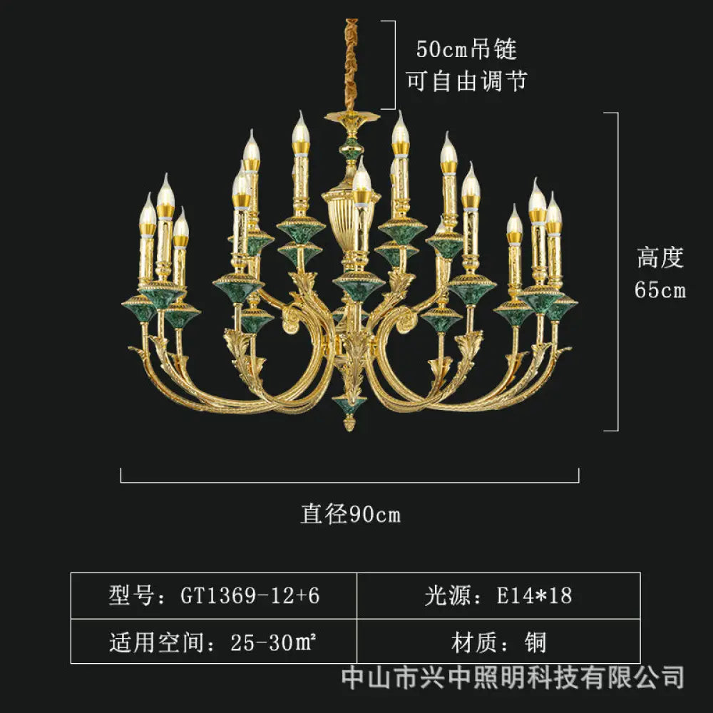 Ella - French European Copper Crystal Villa Chandelier 12 + 6 head chandelier (diameter 90cm, height 65cm) Chandelier