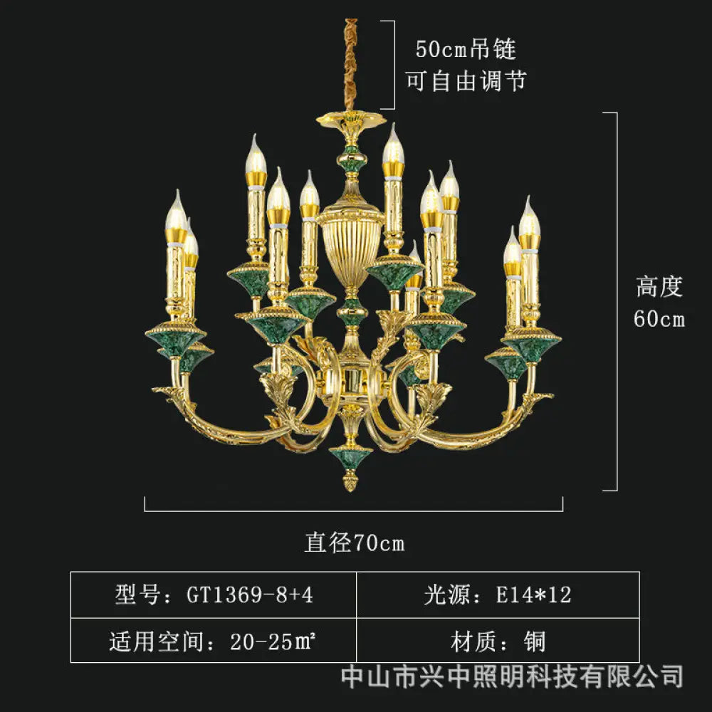 Ella - French European Copper Crystal Villa Chandelier 8 + 4 head chandelier (diameter 70cm, height 60cm) Chandelier