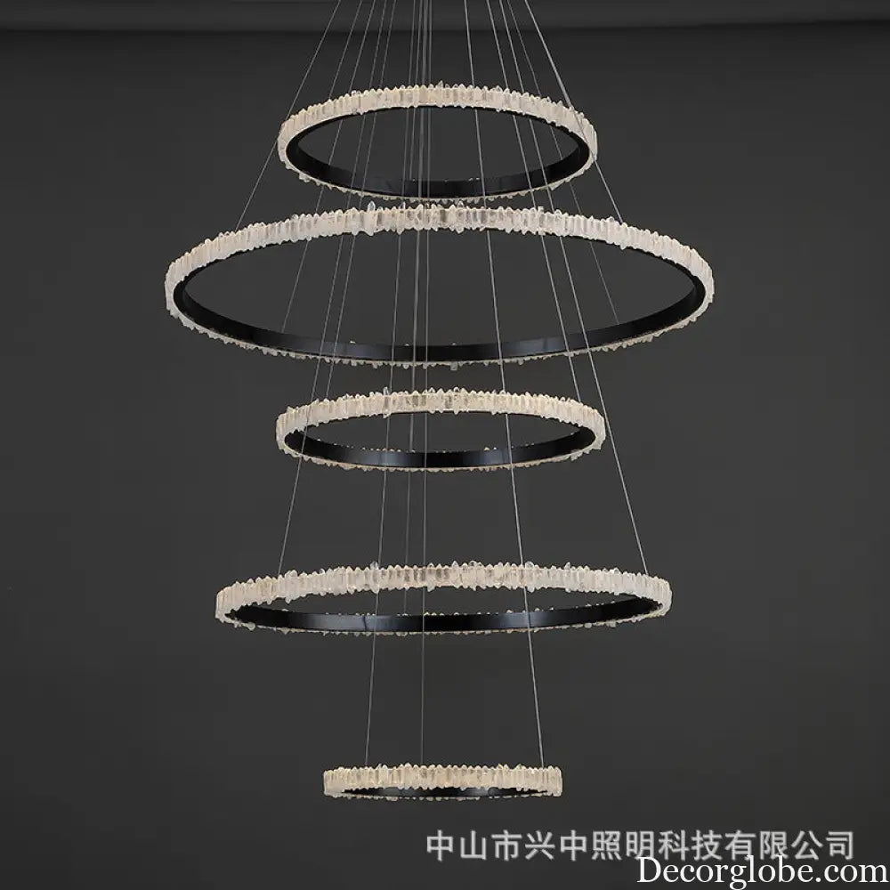 Ellie Modern Black Stainless Steel Natural Crystal Chandelier Chandelier