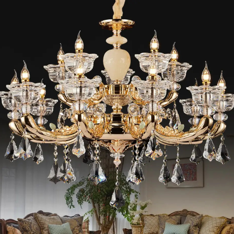 European-style copper crystal living room chandelier French restaurant Home luxury villa hotel bedroom room lighting