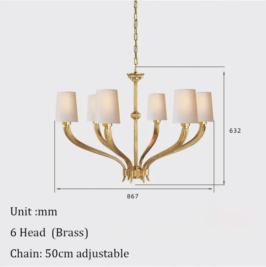 Modern Chandelier Lighting With Fabric Lampshade Brass Hanging lamp for Dining Room Kitchen Island Hanging Light