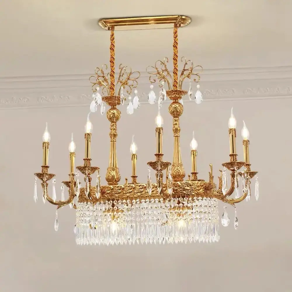 European Copper Crystal Chandelier 8-Light Pendant 10 bulbs L92W60H75cm Chandelier