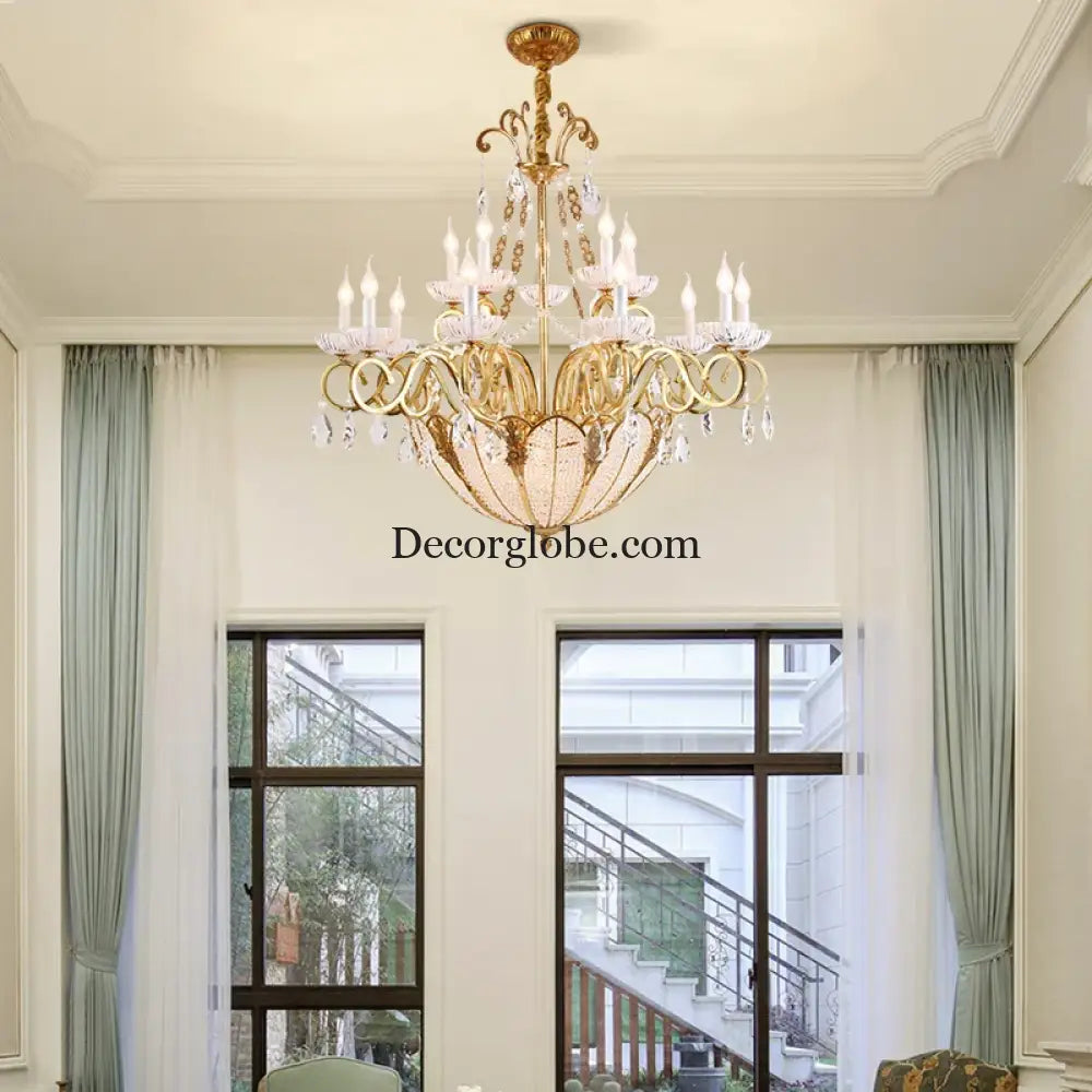 European Crystal Candle Brass Chandelier Chandelier