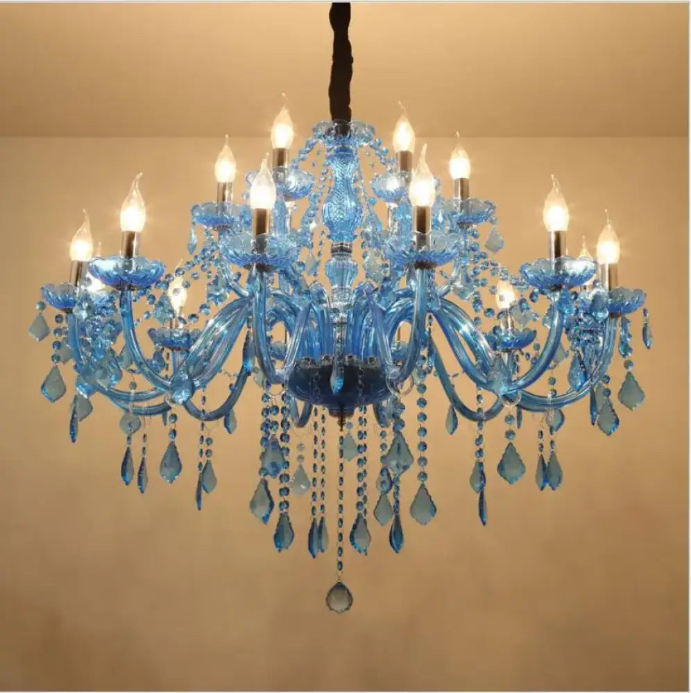 European Mediterranean Blue Crystal Chandelier Cafe KTV Cafe Club Colored Chandelier 2 layer 18 heads / Without