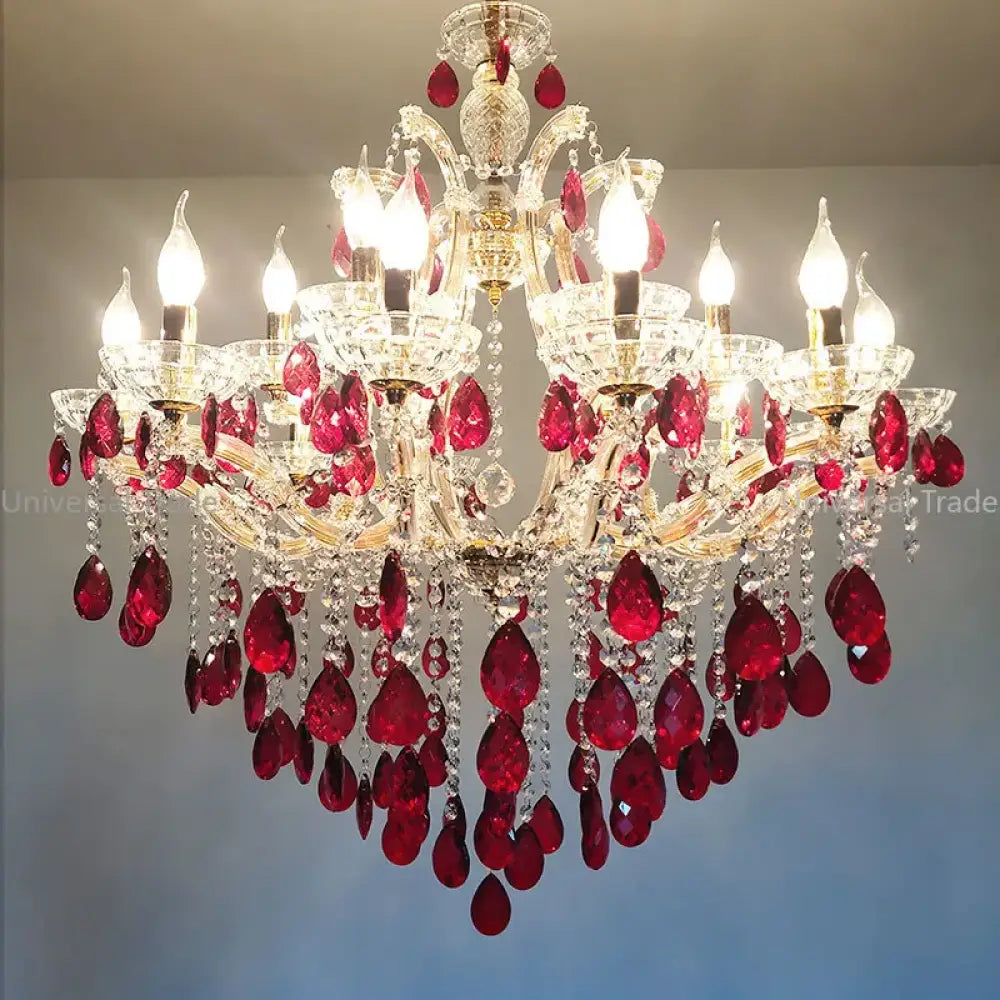 European Princess Crystal Chandelier - Choose from Warm Pink, Blue, Purple, or Red for Creative Room Decor - DecorGlobe