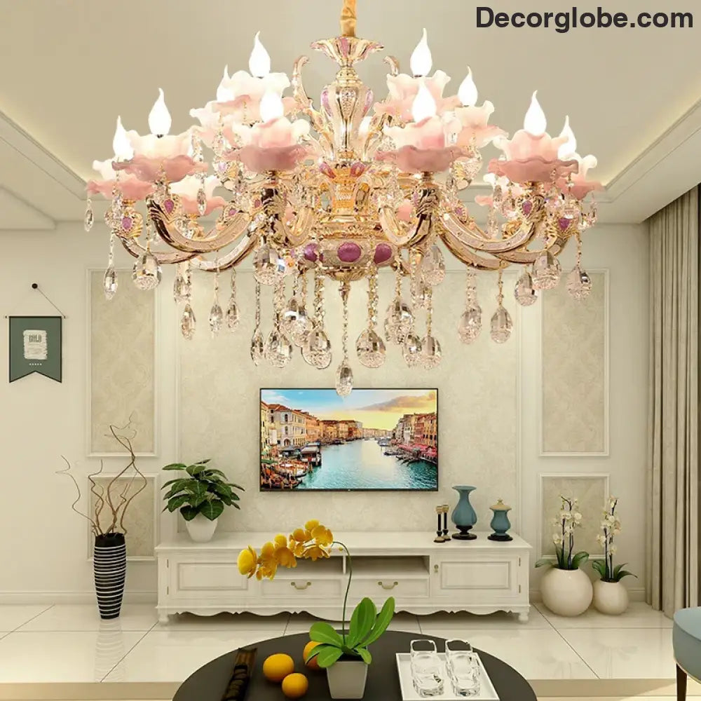 European Style Crystal Chandelier - Elegant Zinc Alloy Pendant Lighting for Modern Decor - DecorGlobe
