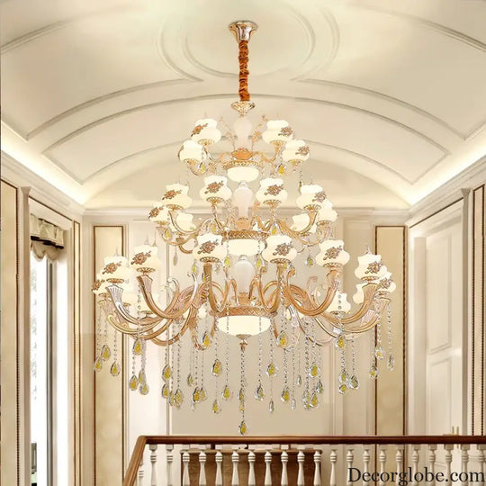 European-Style Duplex Building Large Chandelier - Villa Elegance for Spacious Living and Hotel Grandeur - DecorGlobe