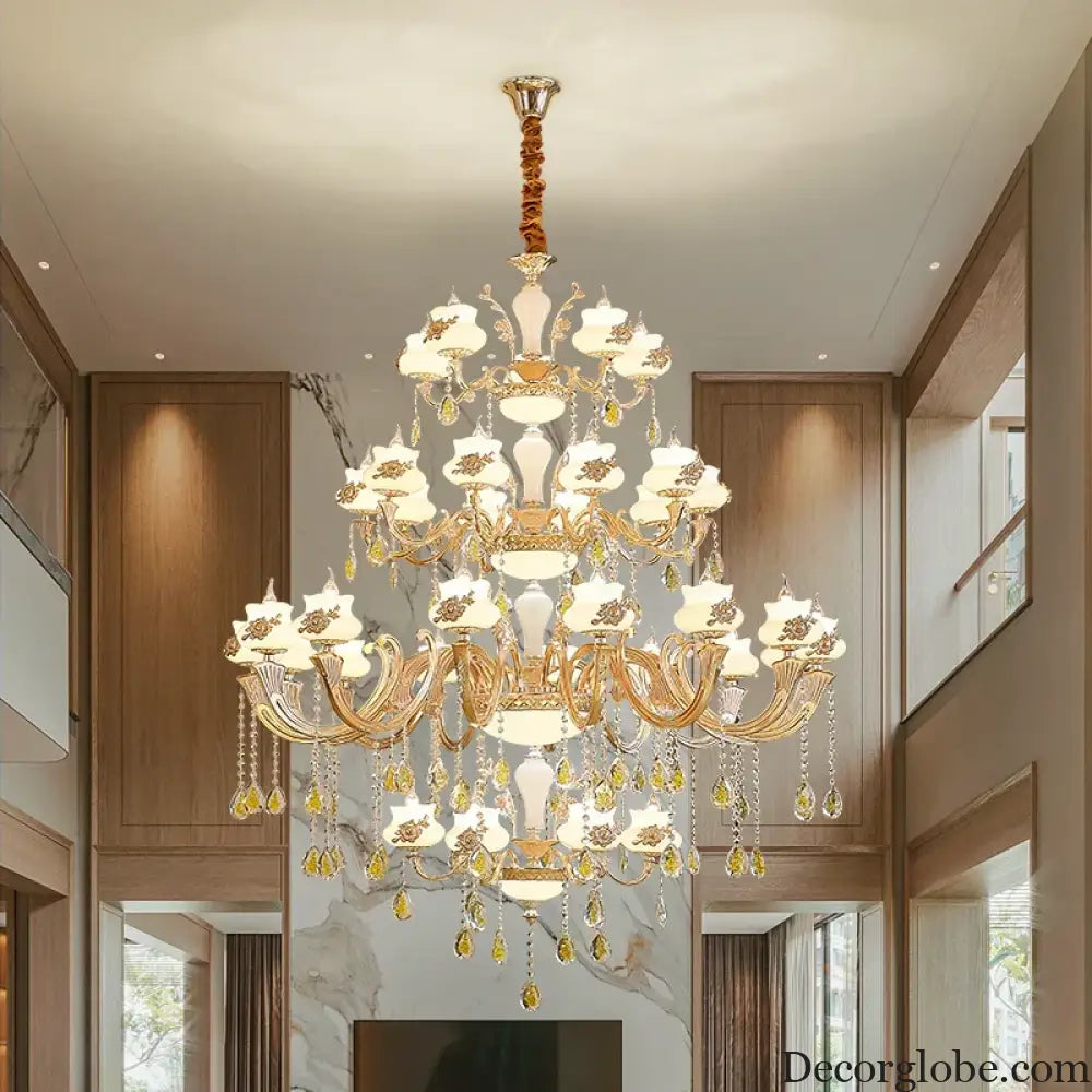European-Style Duplex Building Large Chandelier - Villa Elegance for Spacious Living and Hotel Grandeur - DecorGlobe