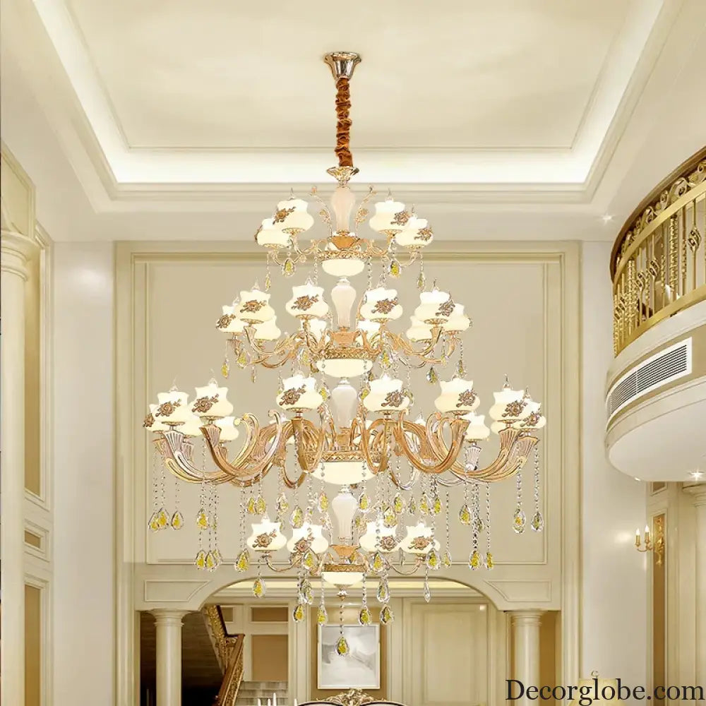 European-Style Duplex Building Large Chandelier - Villa Elegance for Spacious Living and Hotel Grandeur - DecorGlobe