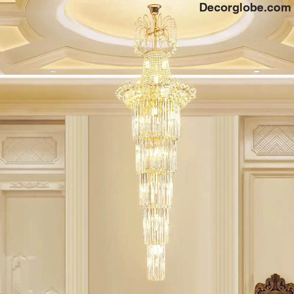 European-Style Duplex High Ceiling Chandelier - Golden Elegance for Grand Halls and Stairwell Luxury - DecorGlobe