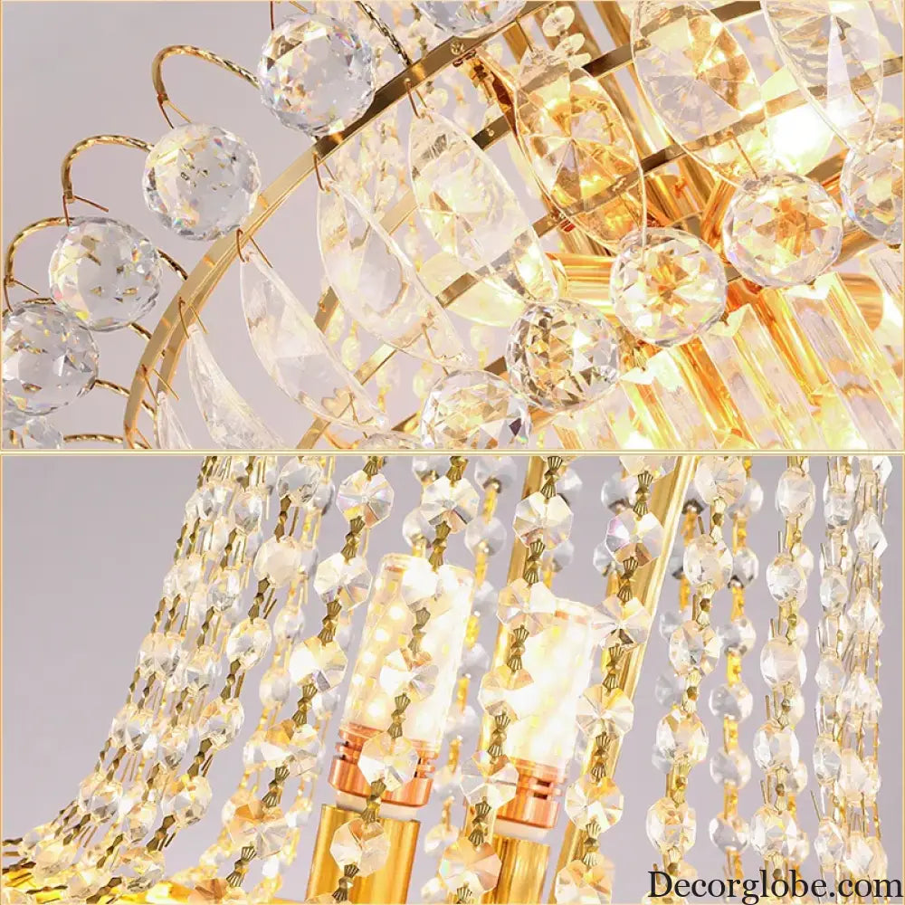 European-Style Duplex High Ceiling Chandelier - Golden Elegance for Grand Halls and Stairwell Luxury - DecorGlobe