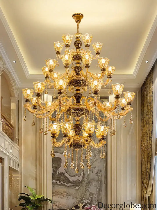 European Style Golden Chandelier - Elegance for Living Rooms, Hotels, Staircases, Villas with Multi-Layer Crystal Luxury - DecorGlobe