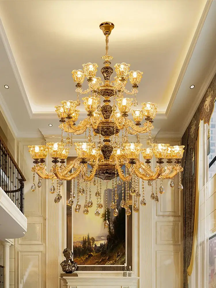 European Style Golden Chandelier - Elegance for Living Rooms, Hotels, Staircases, Villas with Multi-Layer Crystal Luxury - DecorGlobe