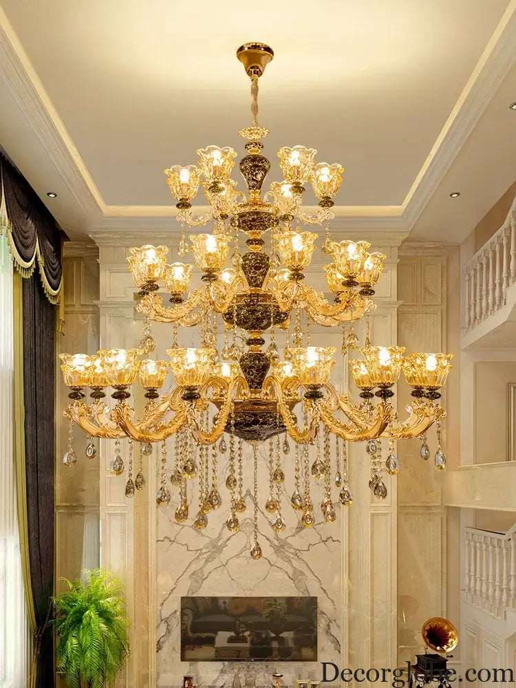 European Style Golden Chandelier - Elegance for Living Rooms, Hotels, Staircases, Villas with Multi-Layer Crystal Luxury - DecorGlobe