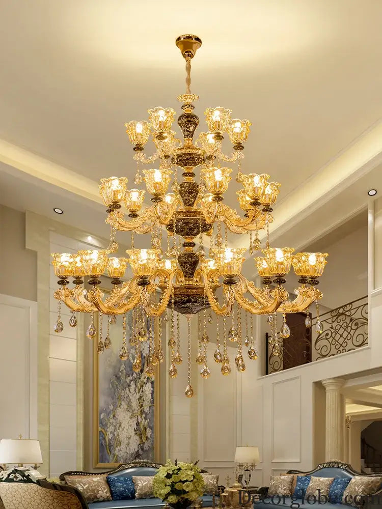European Style Golden Chandelier - Elegance for Living Rooms, Hotels, Staircases, Villas with Multi-Layer Crystal Luxury - DecorGlobe