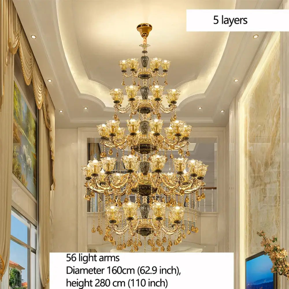 European Style Golden Chandelier - Elegance for Living Rooms, Hotels, Staircases, Villas with Multi-Layer Crystal Luxury - DecorGlobe