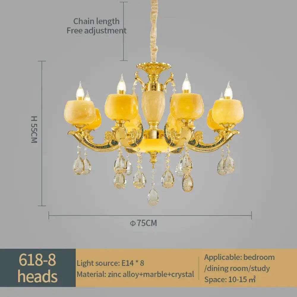 European Style Jade Crystal Chandelier - Luxury Lighting with Natural Marble Accents for Dining Rooms, Bedrooms, and Living Spaces - DecorGlobe
