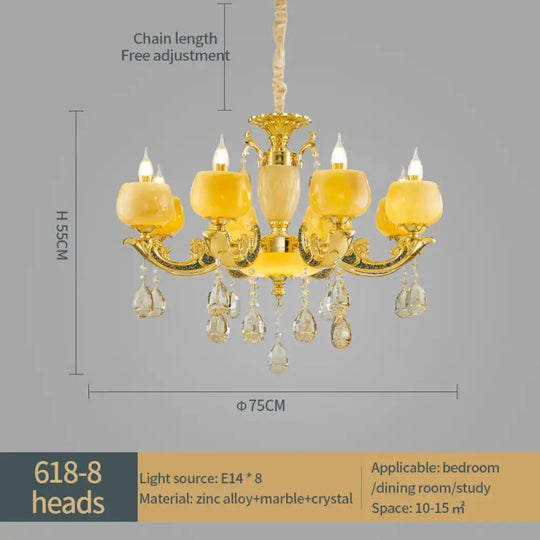 European Style Jade Crystal Chandelier - Luxury Lighting with Natural Marble Accents for Dining Rooms, Bedrooms, and Living Spaces - DecorGlobe