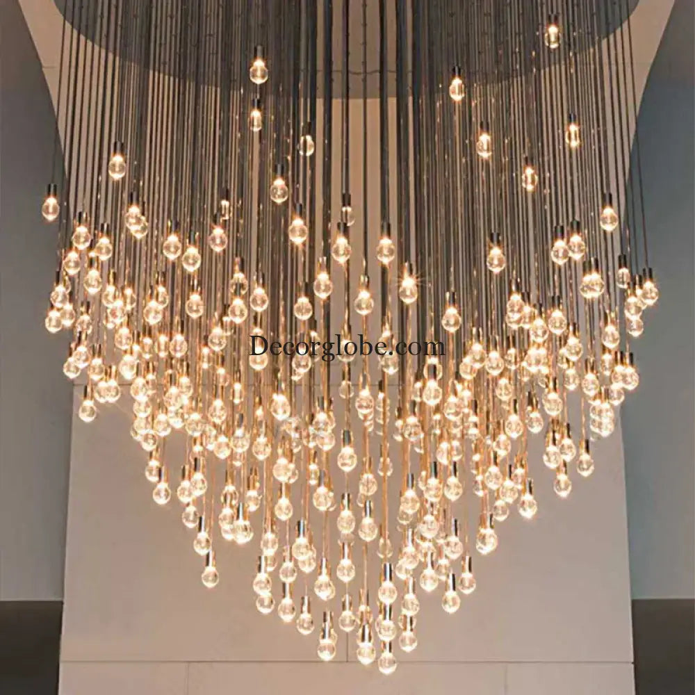 Exquisite Modern Long Staircase Chandelier - Large Gold LED Luxury Crystal Ball Fixture for Grand Living Spaces and Hotel Exhibitions - DecorGlobe
