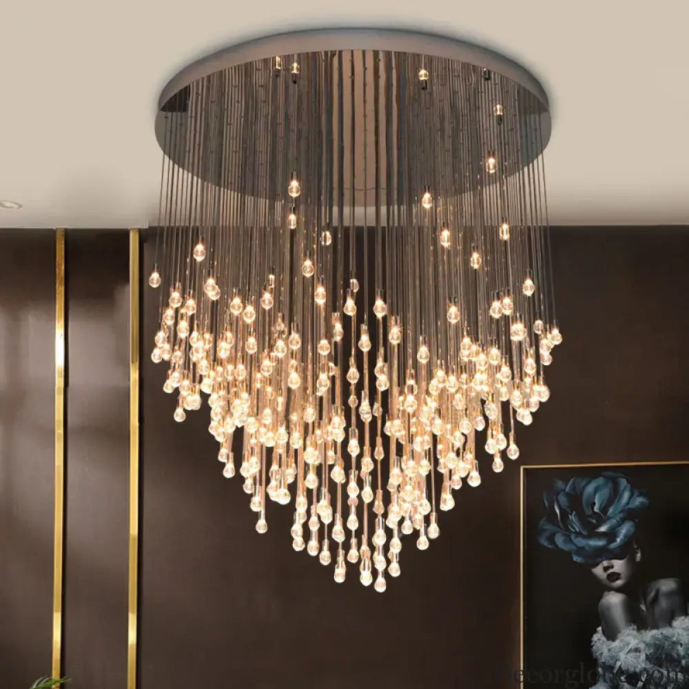 Exquisite Modern Long Staircase Chandelier - Large Gold LED Luxury Crystal Ball Fixture for Grand Living Spaces and Hotel Exhibitions - DecorGlobe