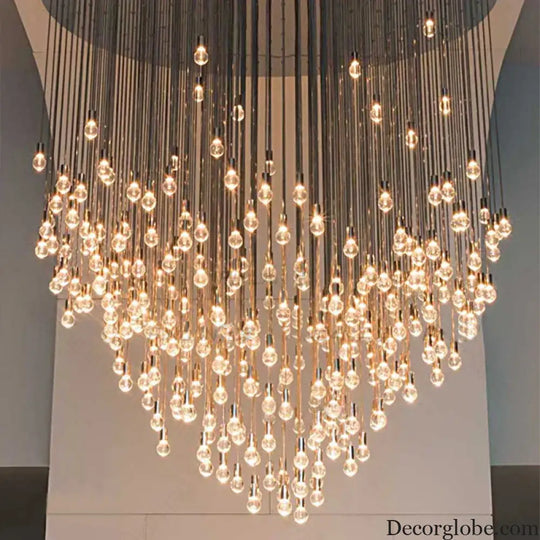Exquisite Modern Long Staircase Chandelier - Large Gold LED Luxury Crystal Ball Fixture for Grand Living Spaces and Hotel Exhibitions - DecorGlobe
