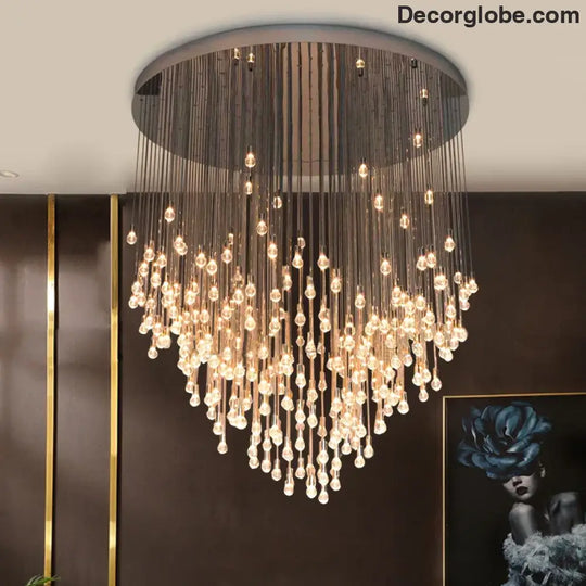 Exquisite Modern Long Staircase Chandelier - Large Gold LED Luxury Crystal Ball Fixture for Grand Living Spaces and Hotel Exhibitions - DecorGlobe