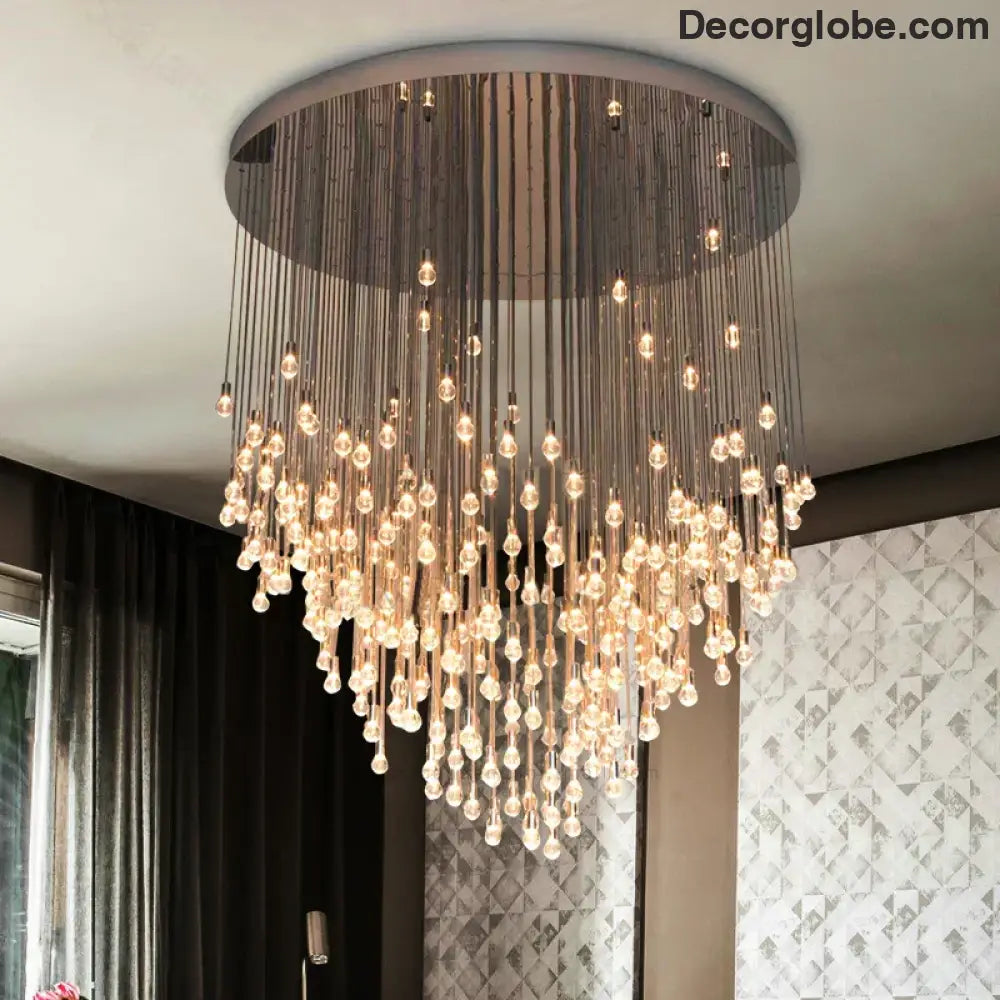 Exquisite Modern Long Staircase Chandelier - Large Gold LED Luxury Crystal Ball Fixture for Grand Living Spaces and Hotel Exhibitions - DecorGlobe