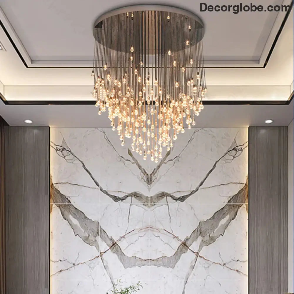 Exquisite Modern Long Staircase Chandelier - Large Gold LED Luxury Crystal Ball Fixture for Grand Living Spaces and Hotel Exhibitions - DecorGlobe