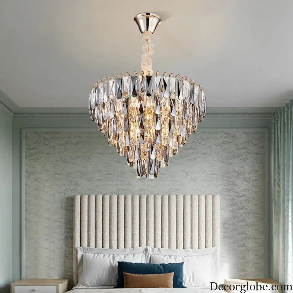 Faith Modern Crystal Chandelier - Smoke Grey Cone Pendant Light (Multiple Tiers) - DecorGlobe