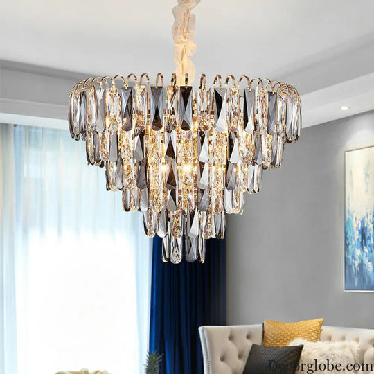 Faith Modern Crystal Chandelier - Smoke Grey Cone Pendant Light (Multiple Tiers) - DecorGlobe