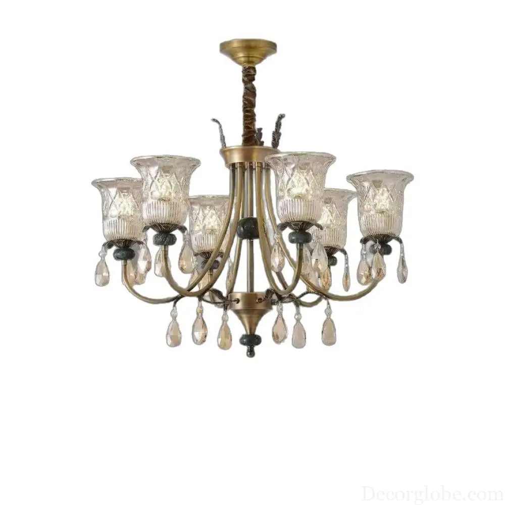 French-Style Vintage All-Copper Solid Wood Main Lighting Fixture for Living Room and Hall Retro American-Style Dining