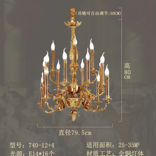 Villa living room chandelier European hotel restaurant copper candle lamp creative personality French duplex building