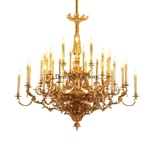 Villa living room chandelier European hotel restaurant copper candle lamp creative personality French duplex building