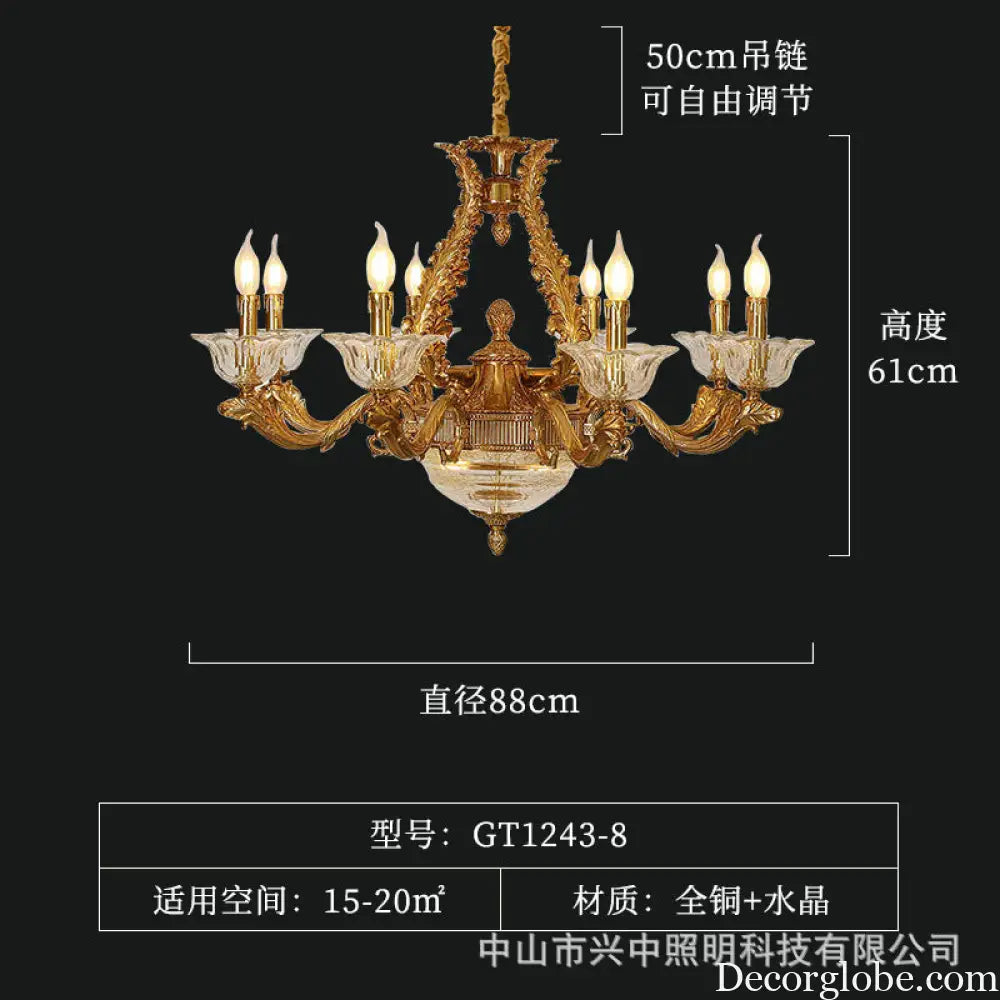 French Copper Crystal Chandelier for Living Room &amp; Villa 8 heads (diameter 88cm, height 61cm)