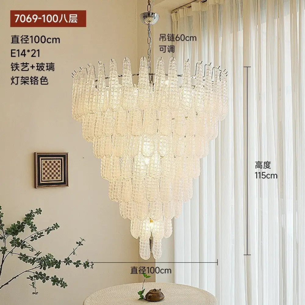 Villa duplex building light luxury crystal glass chandelier empty staircase lamp American retro living room dining room